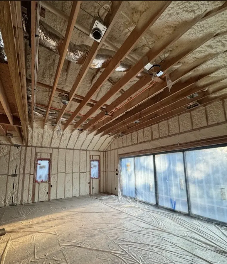 Interior walls and ceiling insulated with spray foam during new construction in Punxsutawney